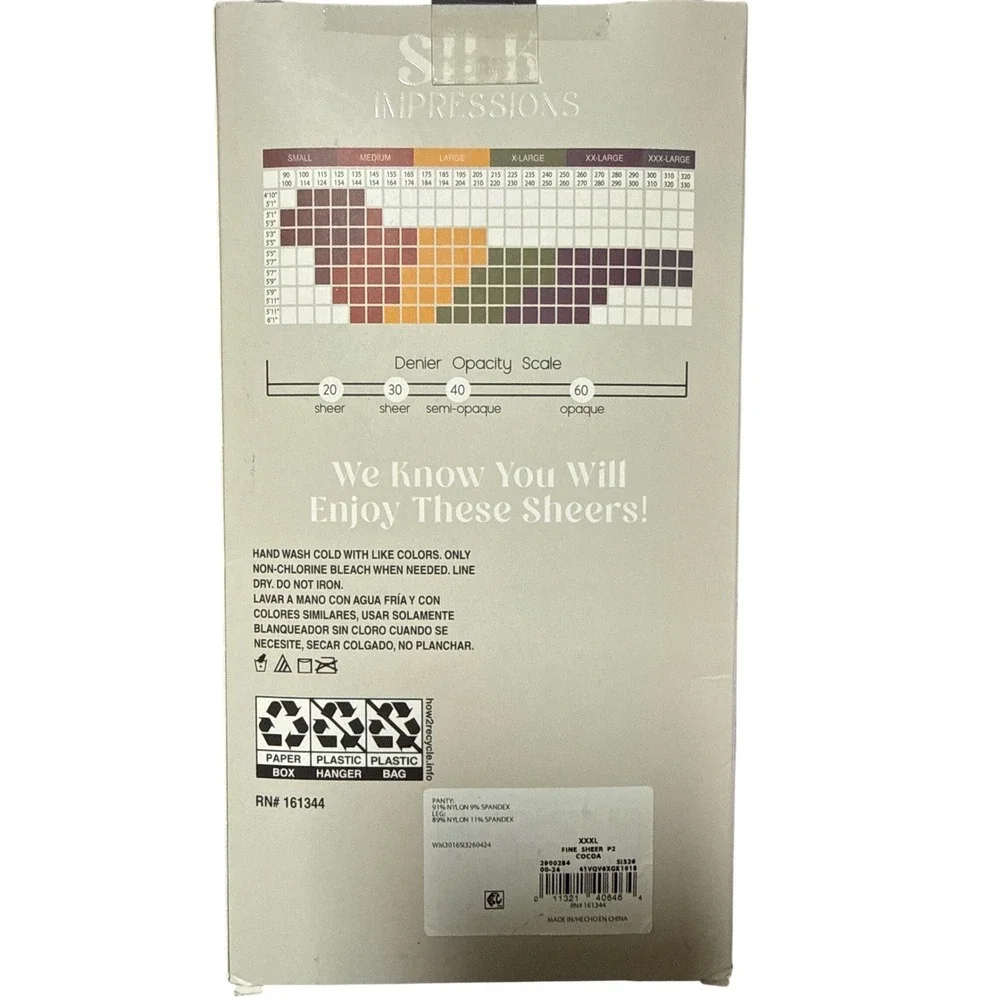 Silk Impressions Ultra Fine Sheer Pantyhose 2-Pair XXXL Cocoa 15 Denier